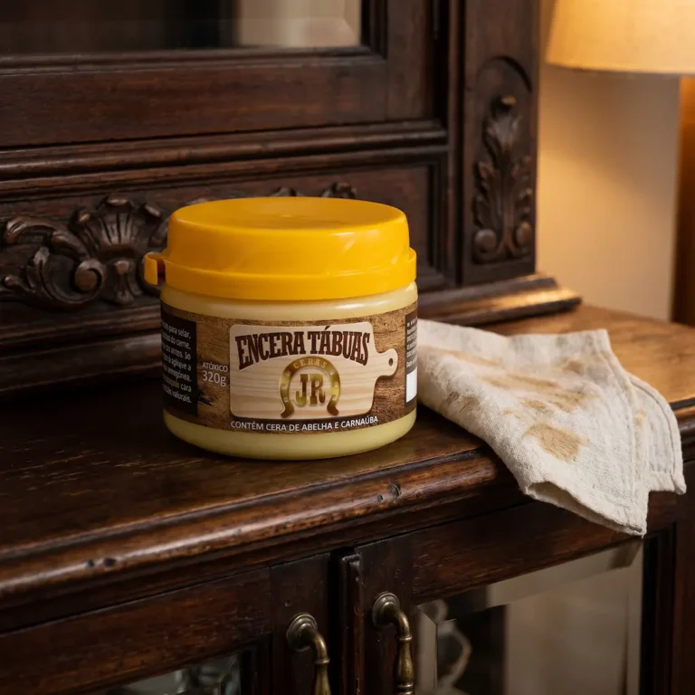 Firefly_Gemini Flash_Realistic product photography. A small yellow jar of wood wax is placed on the surfac 79184